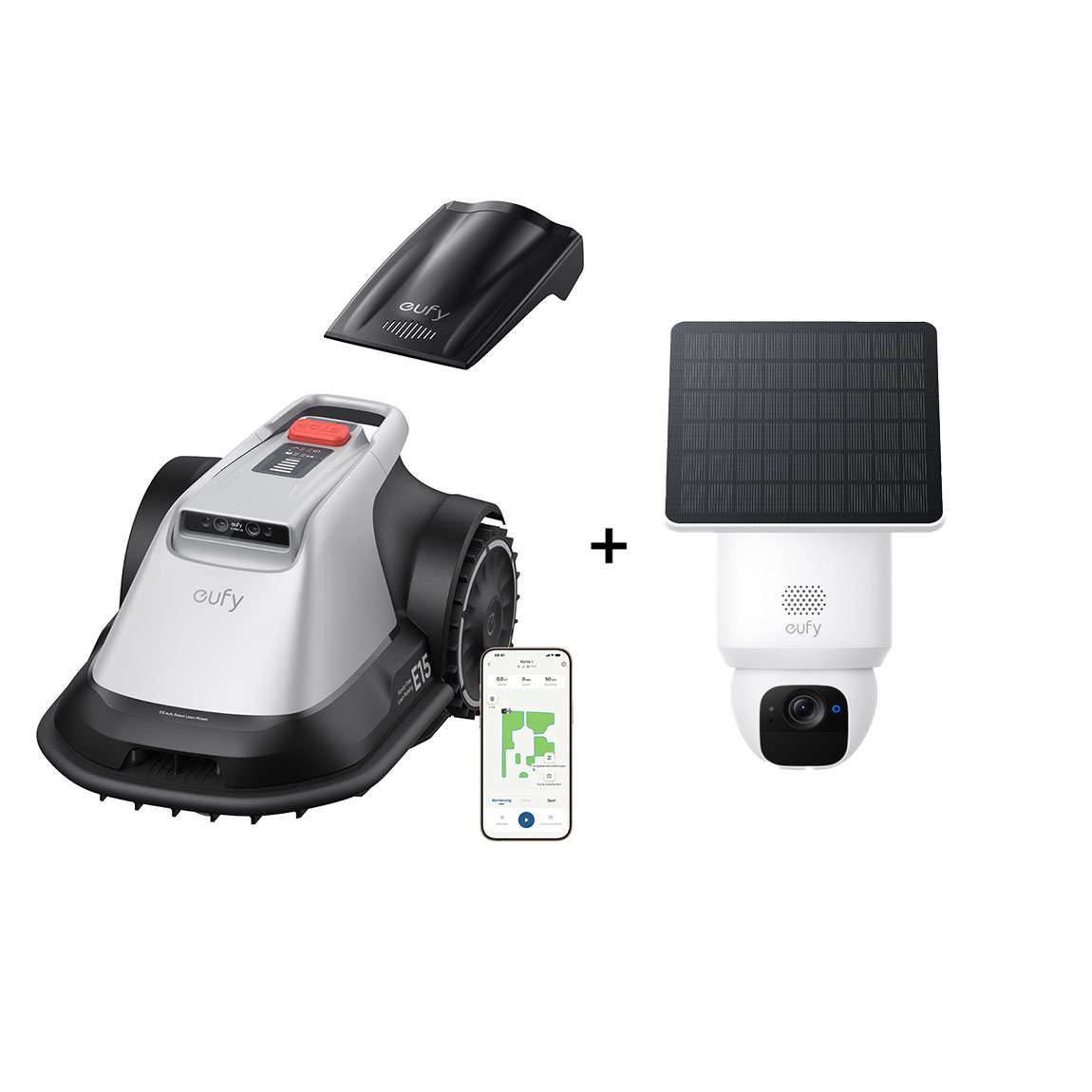 eufy Mähroboter E15 + gratis Garage + eufyCam Solo E30