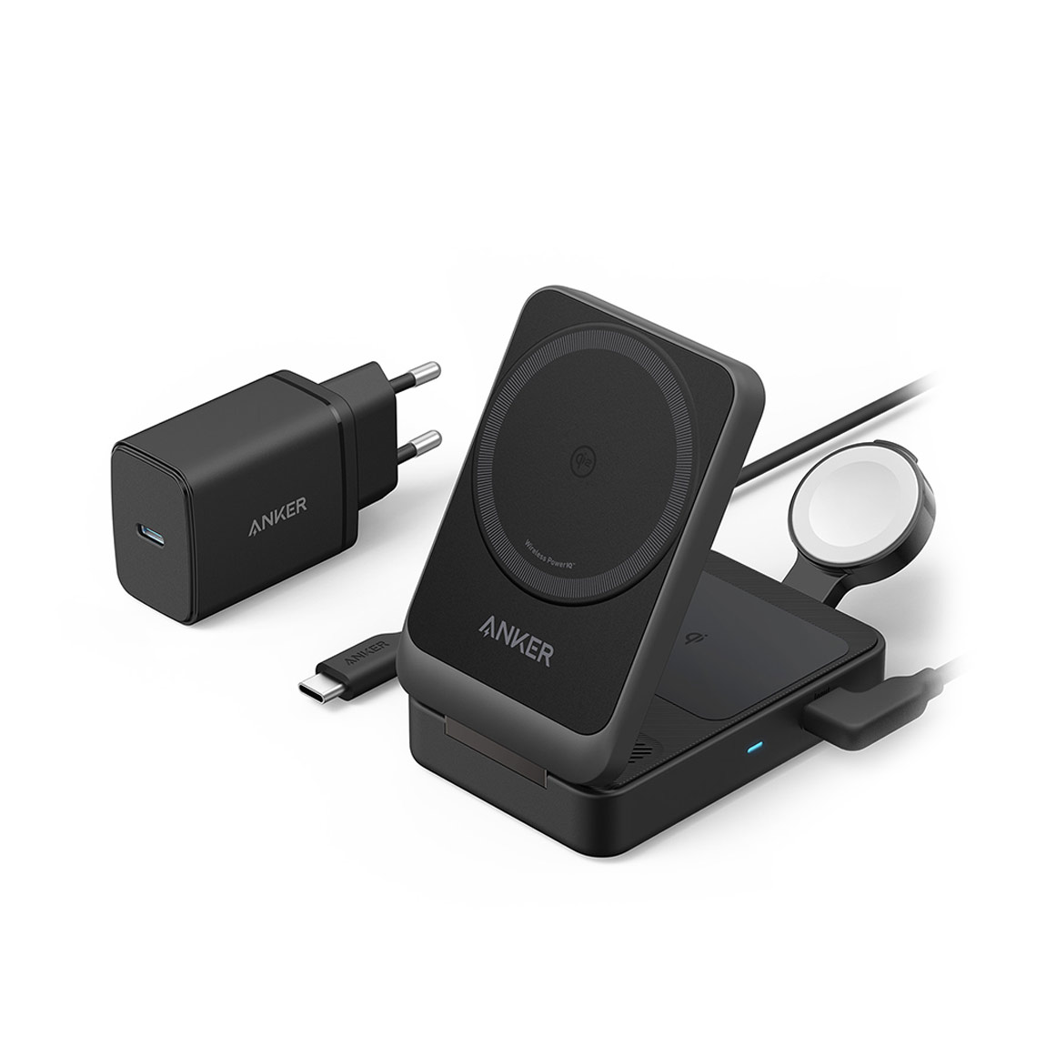 Anker MagGo kabellose Ladestation (15W, Faltbar 3-in-1) - Schwarz