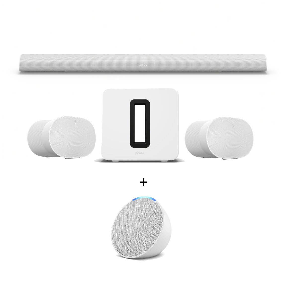 Sonos 9.1.4 Heimkino Set - mit Arc Ultra 2x Era 300 und Sub 4 - Weiß + gratis Amazon Echo Pop (+GRATIS Hombli Lichterkette)
