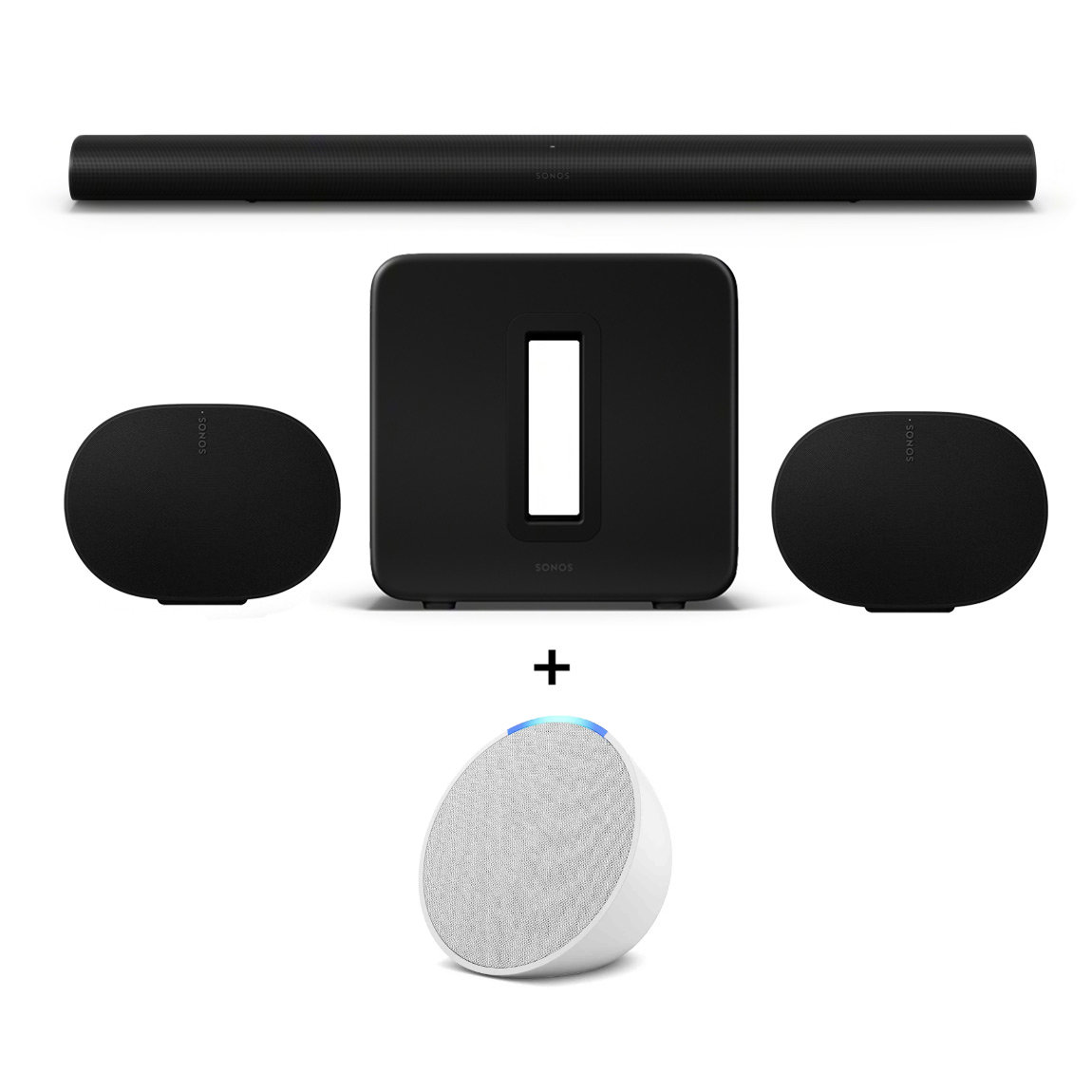 Sonos 9.1.4 Heimkino Set - mit Arc Ultra 2x Era 300 und Sub 4 - Schwarz + gratis Amazon Echo Pop (+GRATIS Hombli Lichterkette)