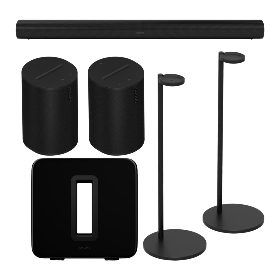 Sonos 5.1 Heimkino Set - mit Arc, 2x Era 100 + Standfuß Paar und Sub 3