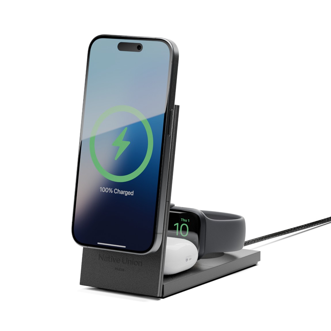 Native Union Rise 3-in-1 Qi2 Magn. Wireless Charger - Schwarz