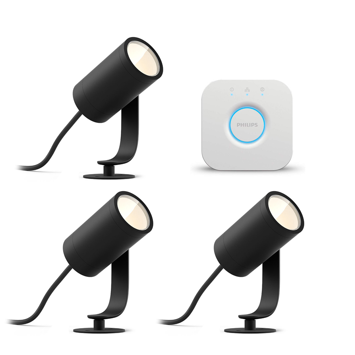 Philips Hue LED Spot Lily Basis Kit (3er-Set) + gratis Philips Hue Bridge
