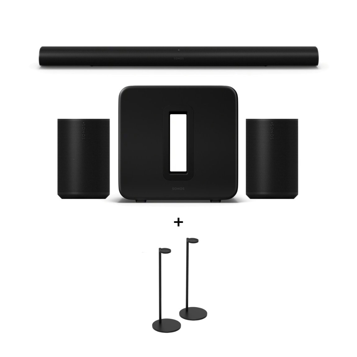 Sonos Heimkino Set - mit Arc Ultra, 2x Era 100 und Sub 4 + Standfuß Paar (+GRATIS Hombli Lichterkette)