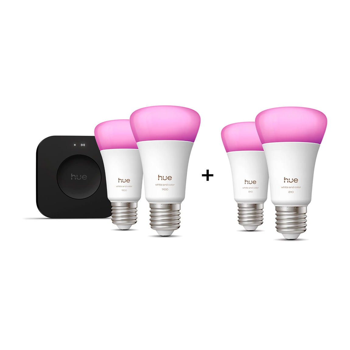 Philips Hue Starter Set - mit Bridge Pro und 2 White and Color Ambiance E27 Lampen + 2 White and Color Ambiance E27 Lampen