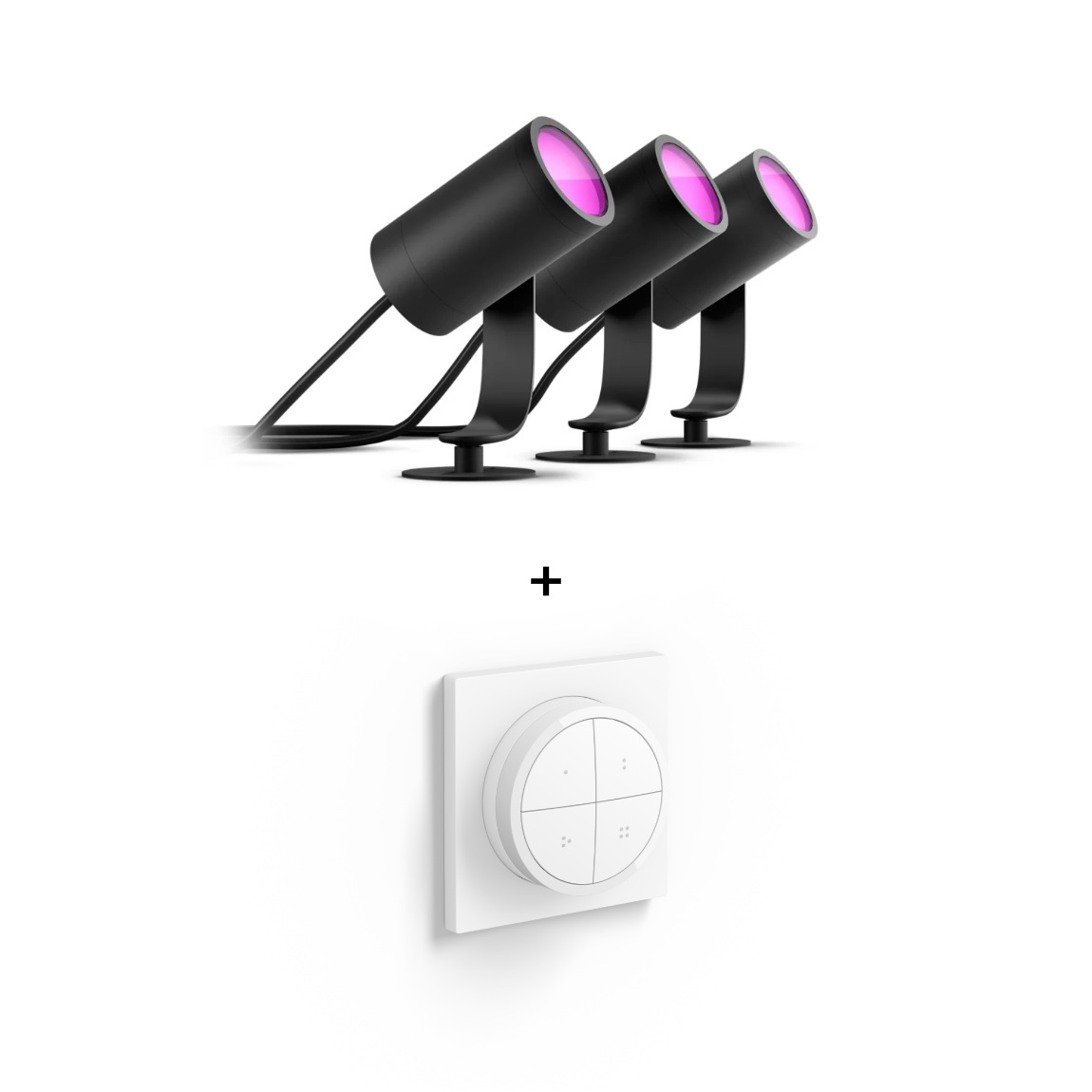 Philips Hue LED Spot Lily Basis Kit (3er-Set) + Tap Dial Schalter (+GRATIS Hombli Lichterkette)