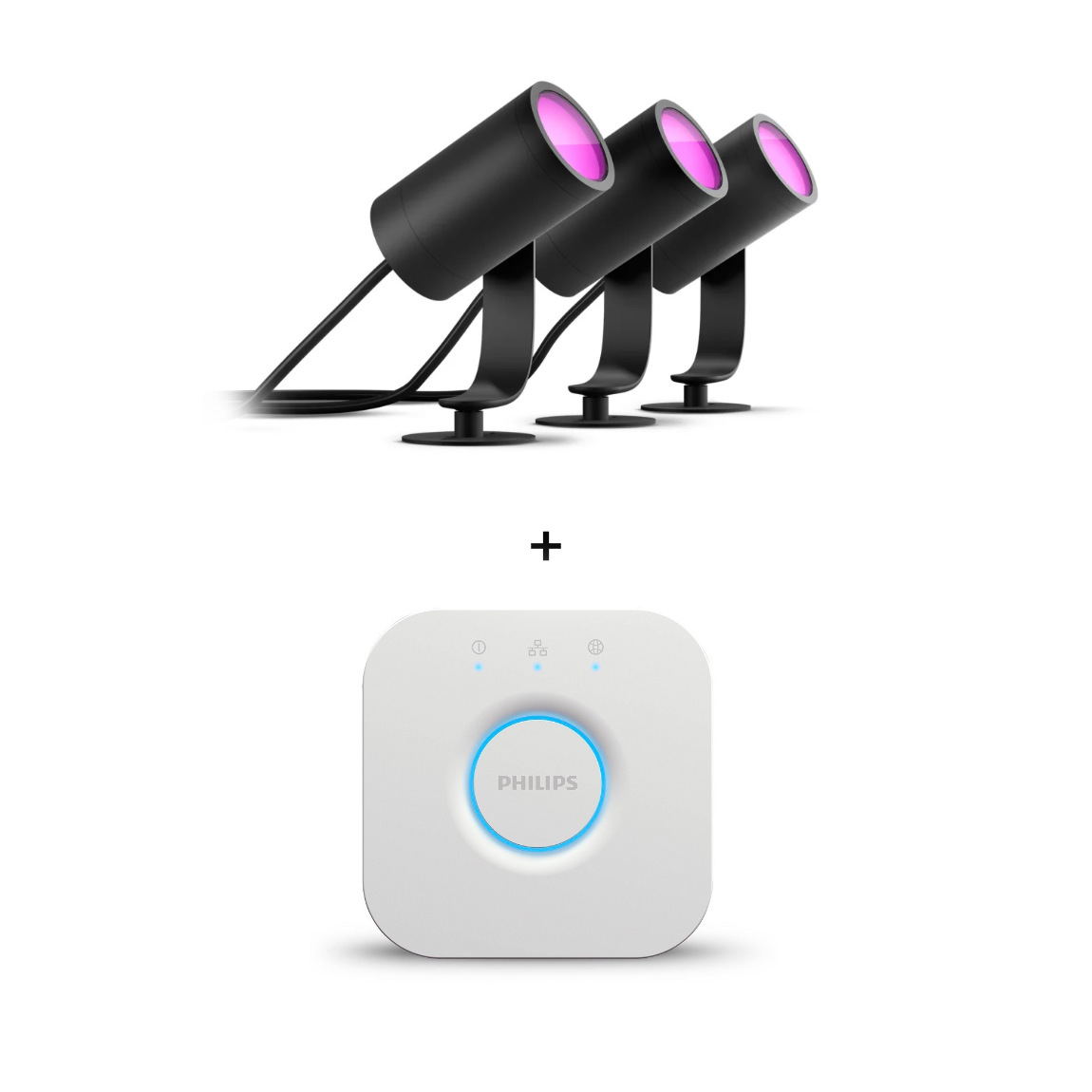 Philips Hue LED Spot Lily Basis Kit (3er-Set) + gratis Philips Hue Bridge (+GRATIS Hombli Lichterkette)