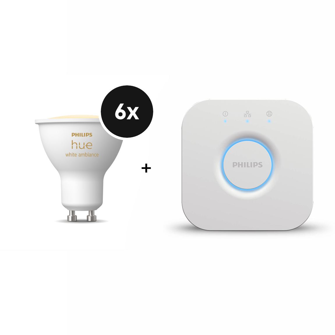 Philips Hue White Ambiance GU10 LED Lampe 400lm - 6er-Set + Bridge