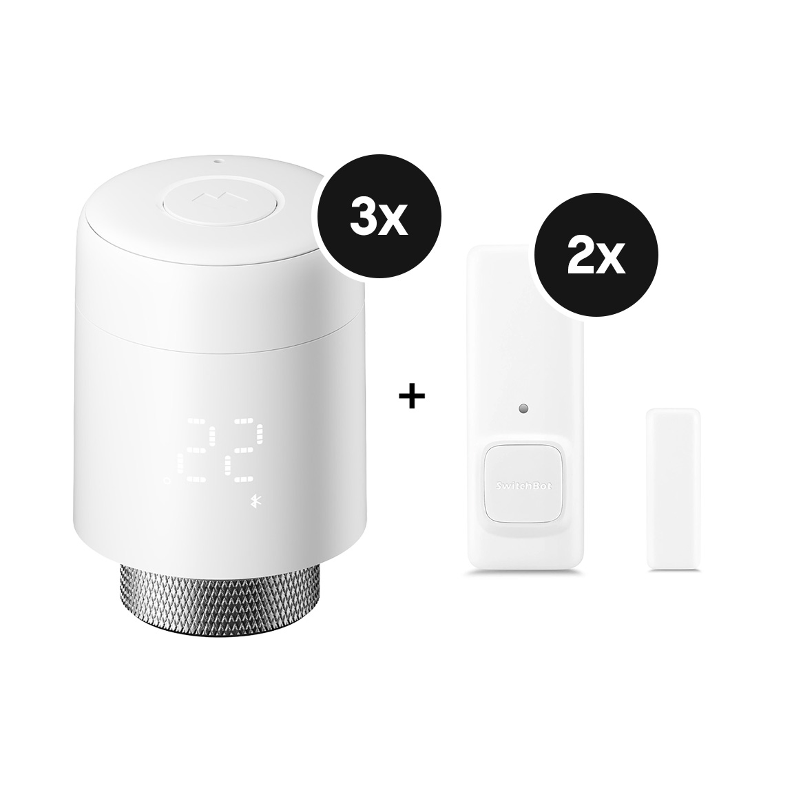 SwitchBot Smartes Heizkörperthermostat - 3er-Set + Tür- & Fenstersensor - 2er-Set