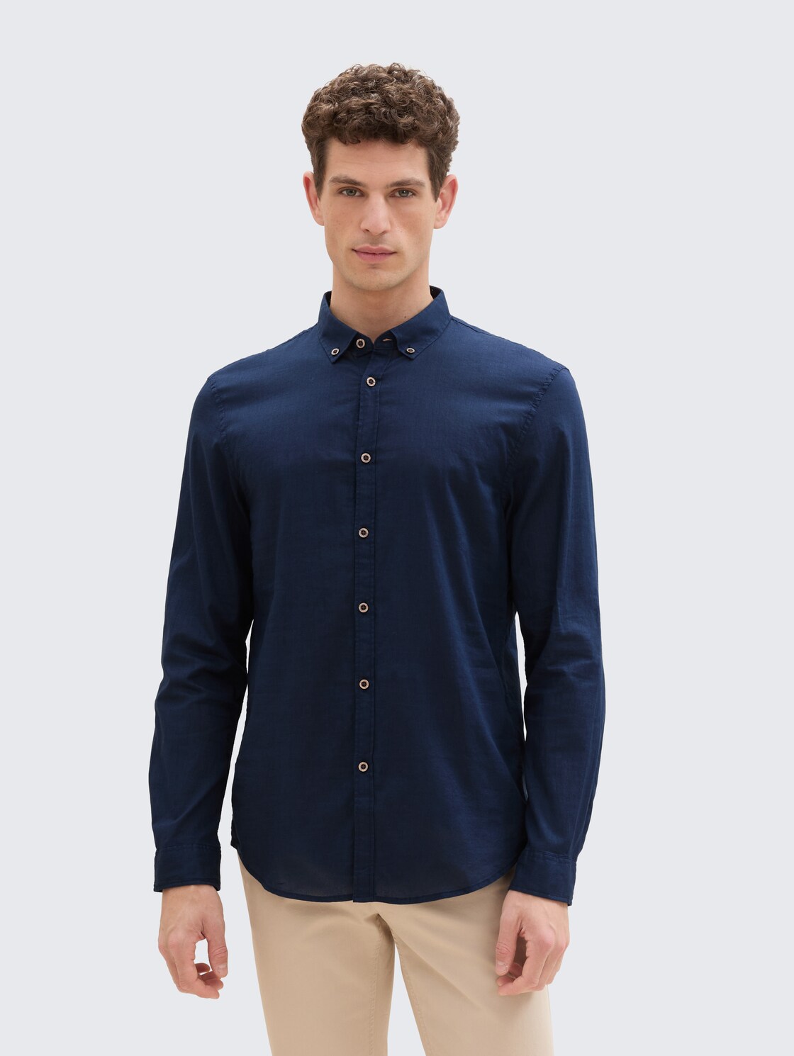 TOM TAILOR DENIM Herren Slim Fit Hemd aus Baumwolle, blau, Uni, Gr. M, baumwolle