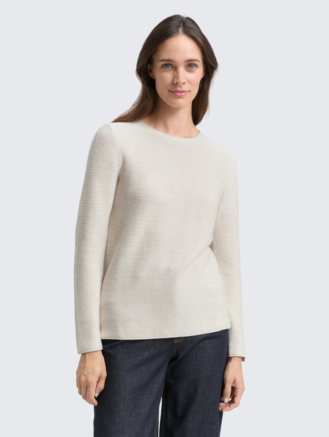 TOM TAILOR Damen Strickpullover mit Rundhalsausschnitt, braun, Meliert, Gr. XXL, baumwolle