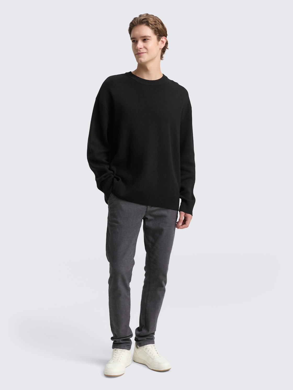 TOM TAILOR DENIM Herren Straight Fit Chino Hose mit Gürtel, grau, Uni, Gr. 32/32, baumwolle