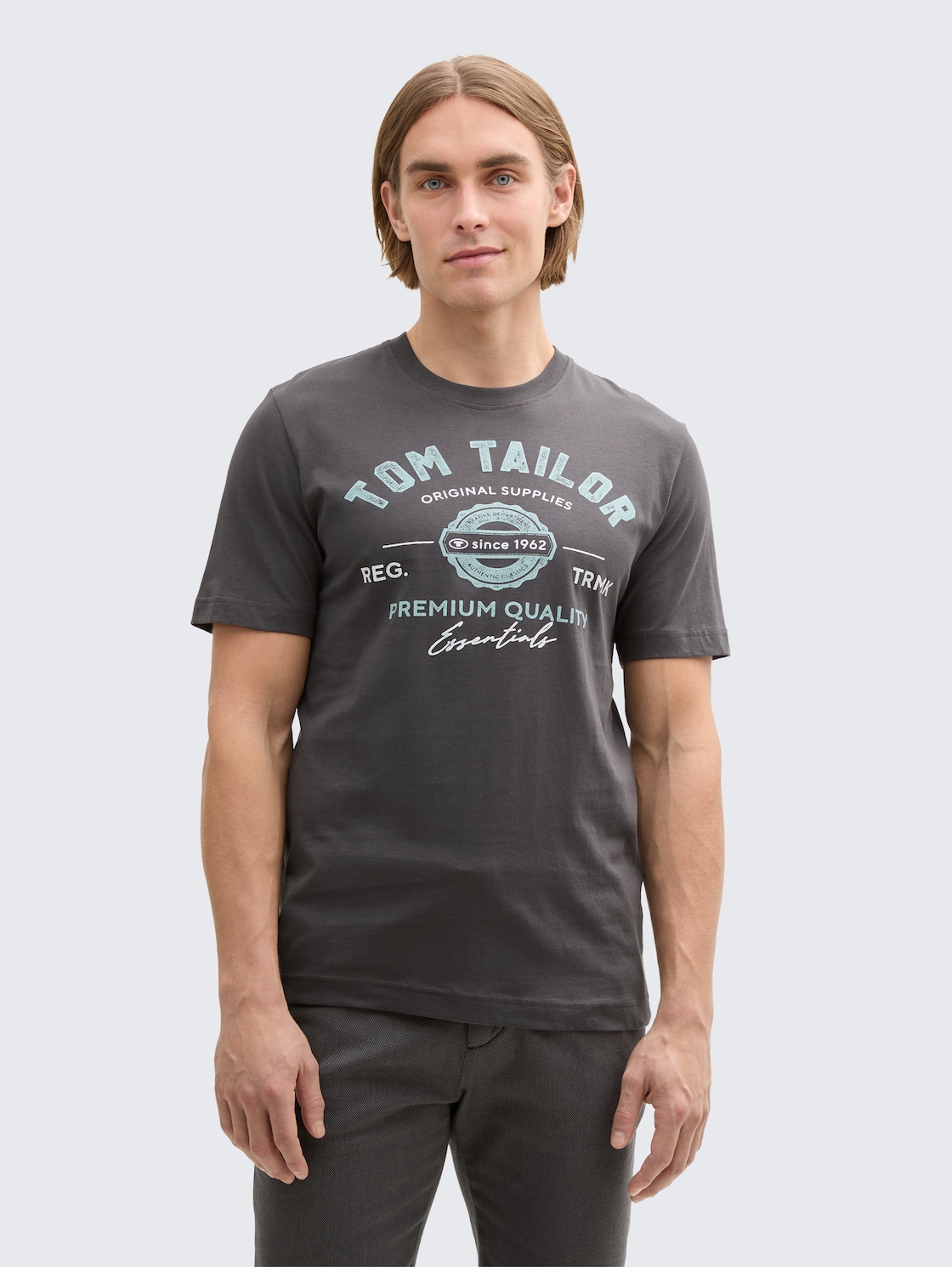 TOM TAILOR Herren T-Shirt mit Logo-Print, schwarz, Logo Print, Gr. S, baumwolle