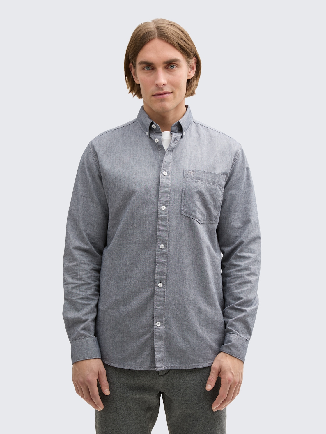 TOM TAILOR Herren Regular Fit Hemd mit Brusttasche, blau, Meliert, Gr. XXL, baumwolle