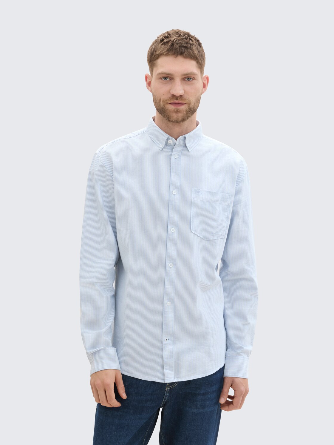 TOM TAILOR Herren Regular Fit Hemd mit Brusttasche, blau, Gestreift, Gr. XXL, baumwolle