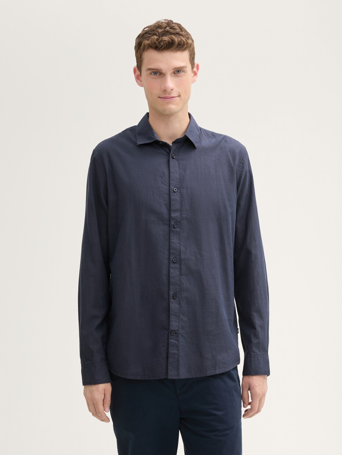 TOM TAILOR Herren Fitted Hemd aus Baumwolle, blau, Uni, Gr. XXL, baumwolle