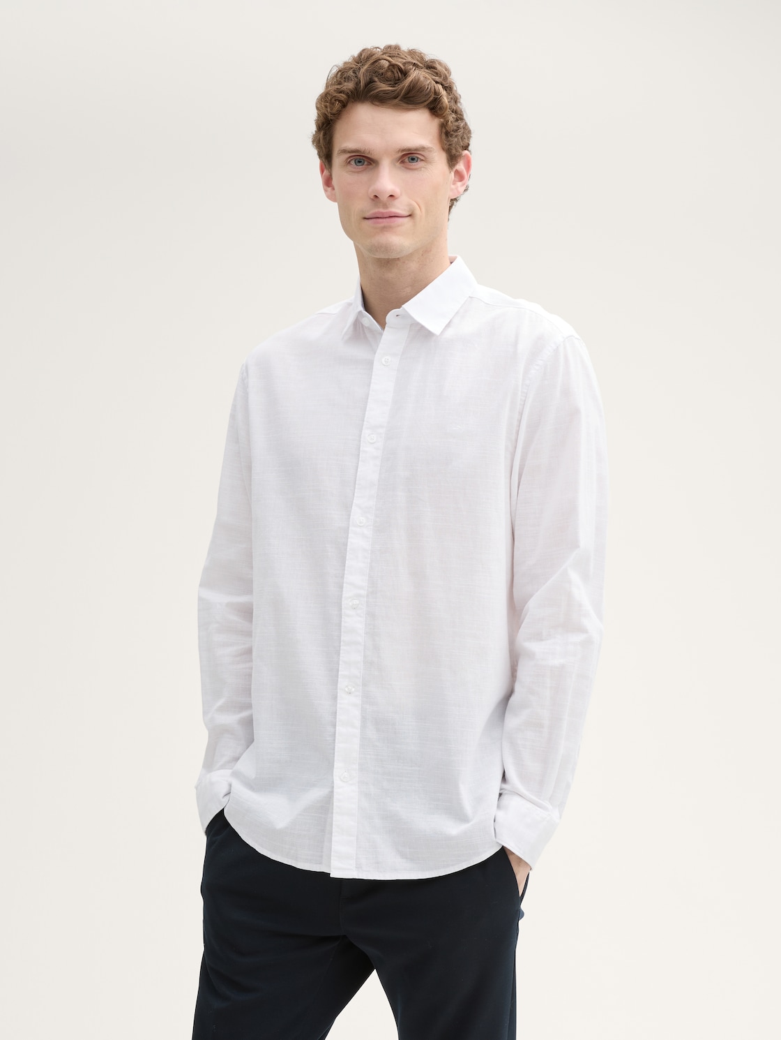 TOM TAILOR Herren Regular Fit Hemd mit Logo-Stickerei, weiß, Uni, Gr. XXL, baumwolle