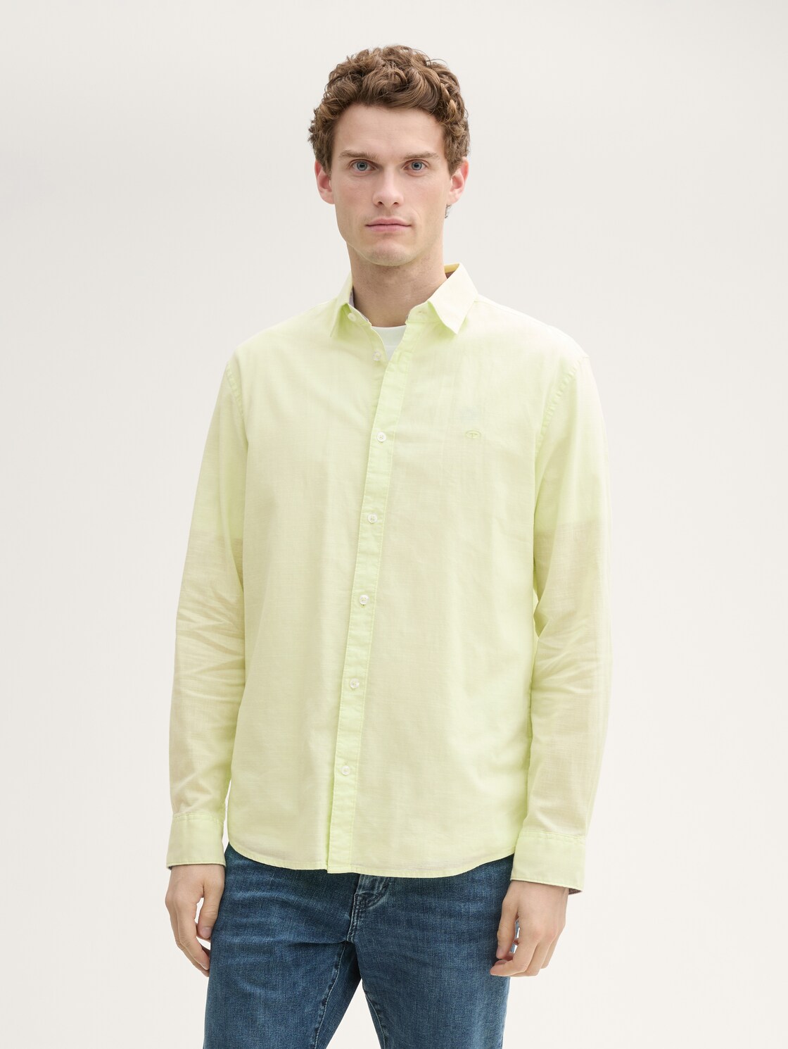 TOM TAILOR Herren Regular Fit Hemd mit Logo-Stickerei, grün, Uni, Gr. XXL, baumwolle