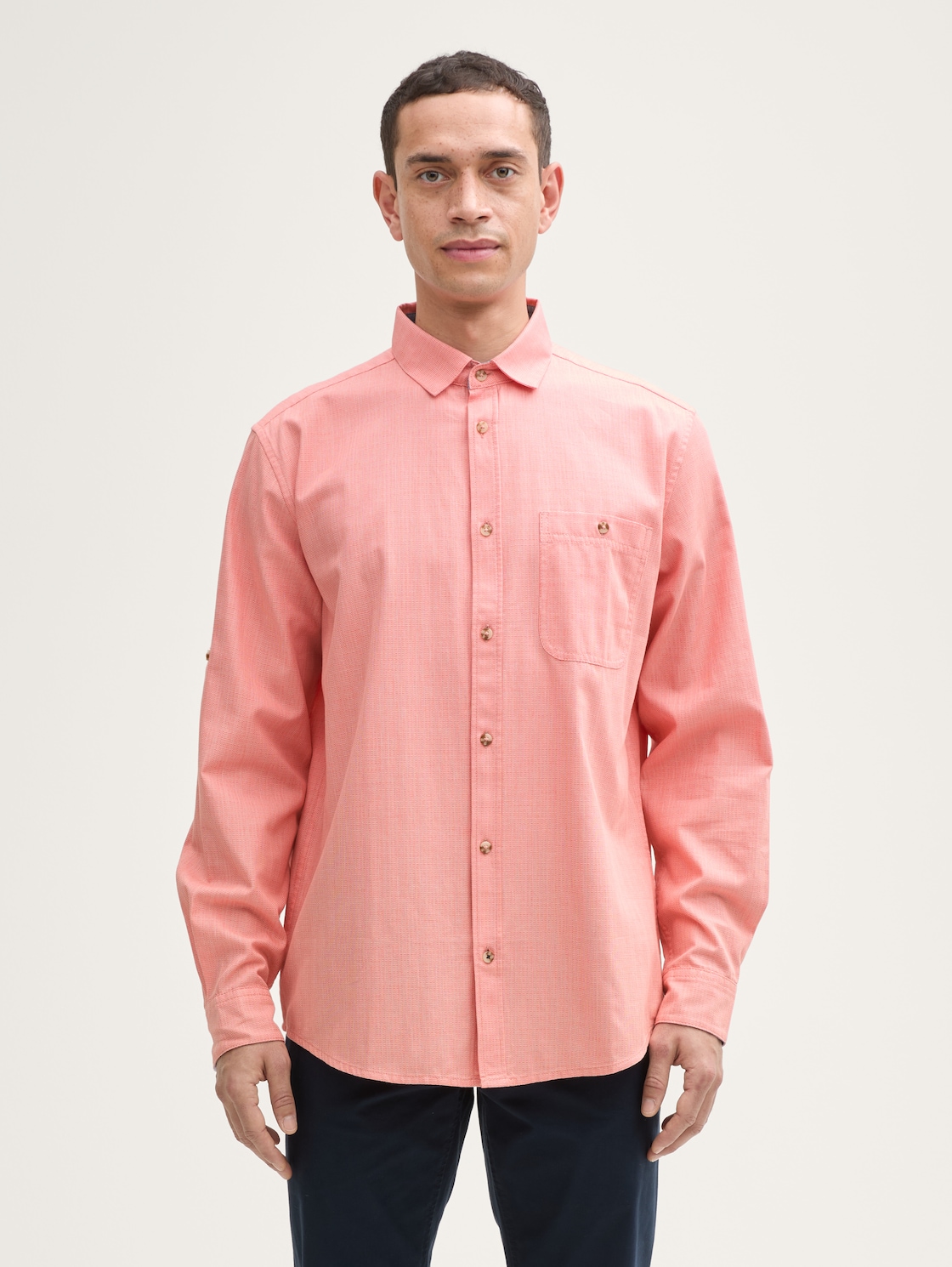 TOM TAILOR Herren Regular Fit Hemd mit verstellbarer Ärmellänge, rot, Uni, Gr. XL, baumwolle