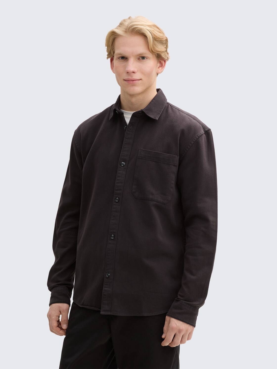 TOM TAILOR DENIM Herren Relaxed Fit Hemd mit Brusttasche, grau, Uni, Gr. XXL, baumwolle