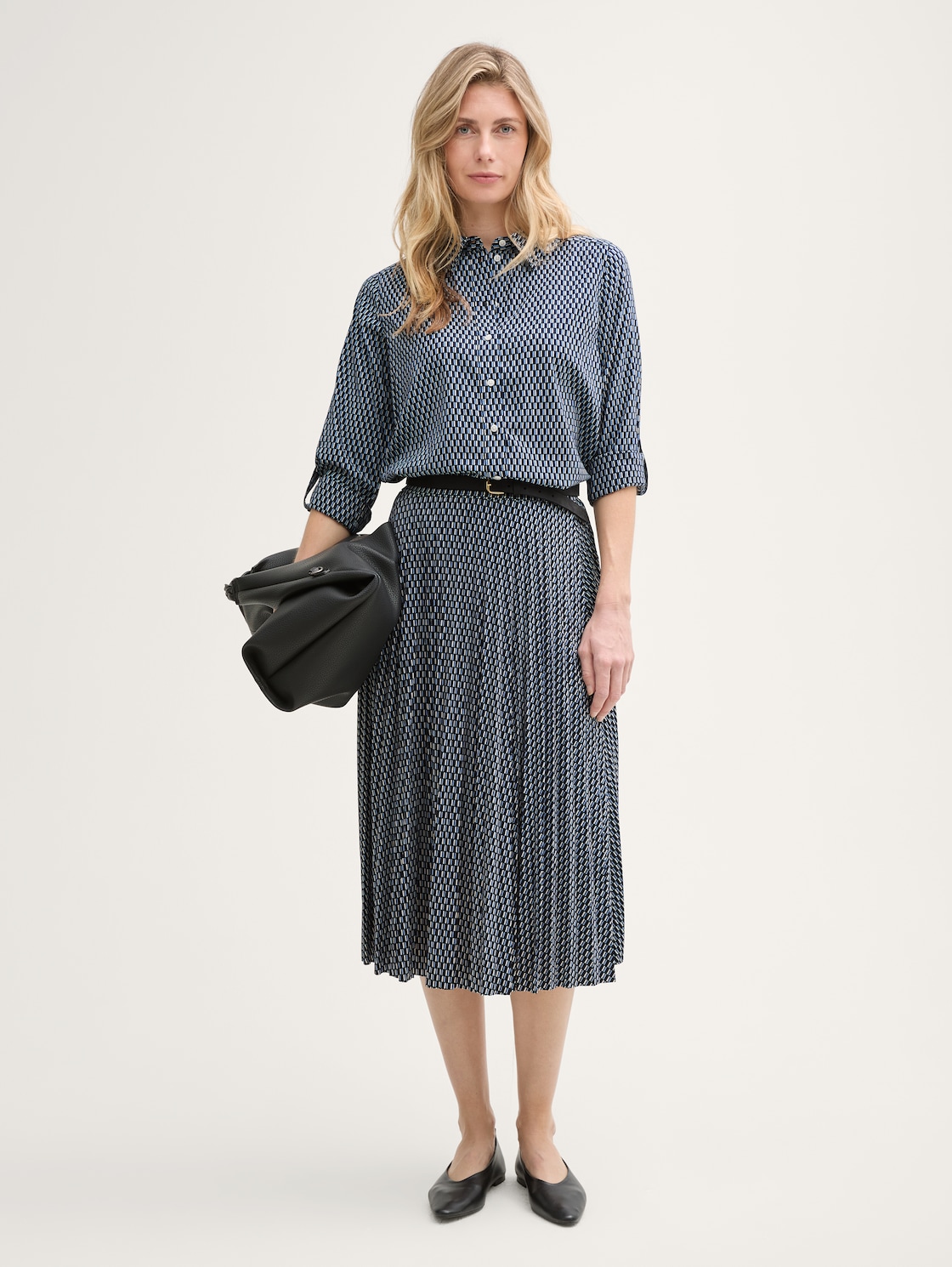 TOM TAILOR Damen Plissee Midi-Rock, blau, Gemustert, Gr. 36, polyester