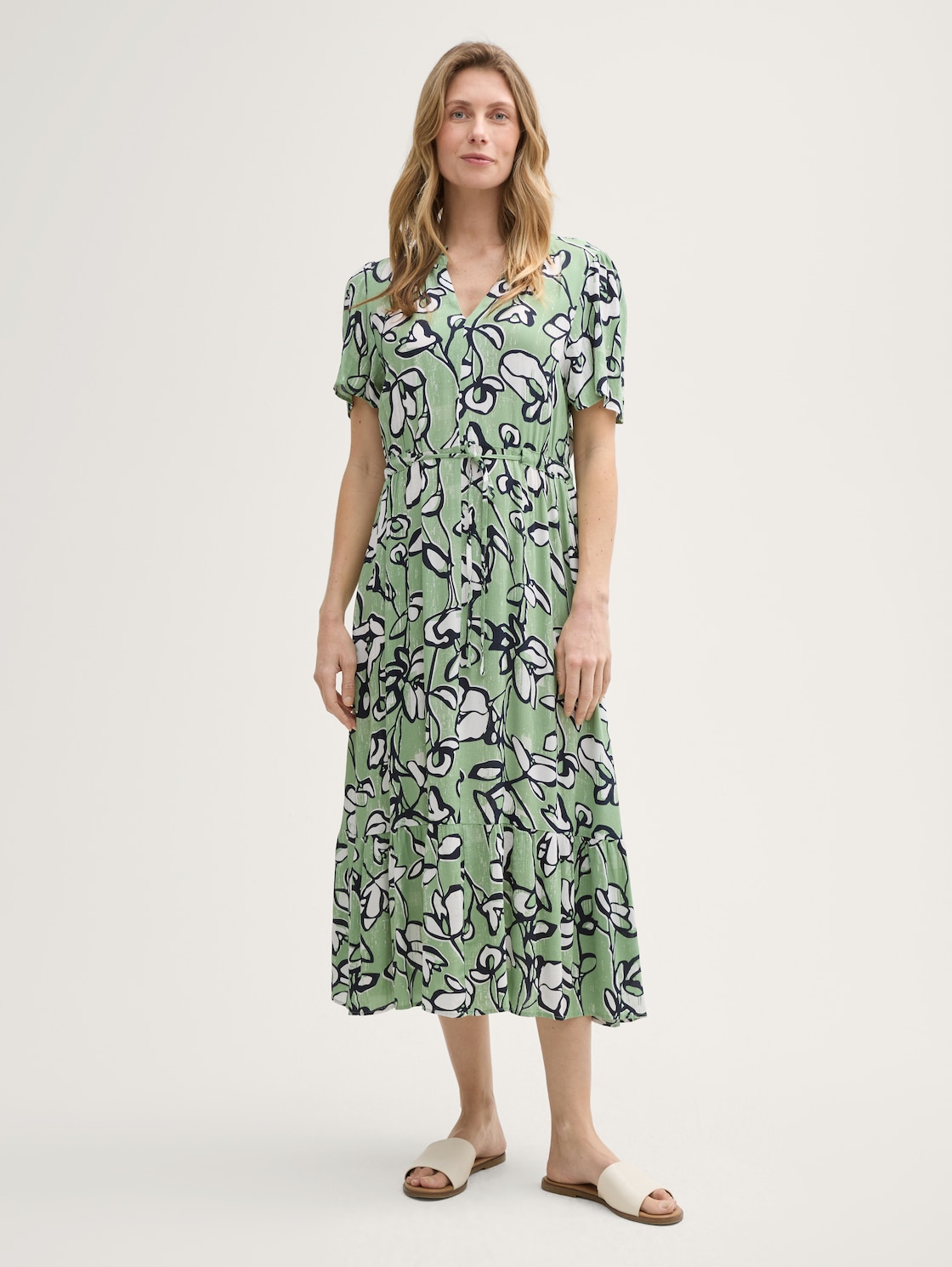TOM TAILOR Damen Maxi-Kleid mit Muster, grün, Geblümt, Gr. 36, viskose