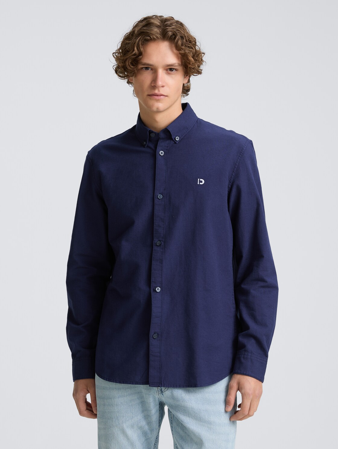 TOM TAILOR DENIM Herren Oxford Hemd mit Logo-Stickerei, blau, Uni, Gr. S, baumwolle