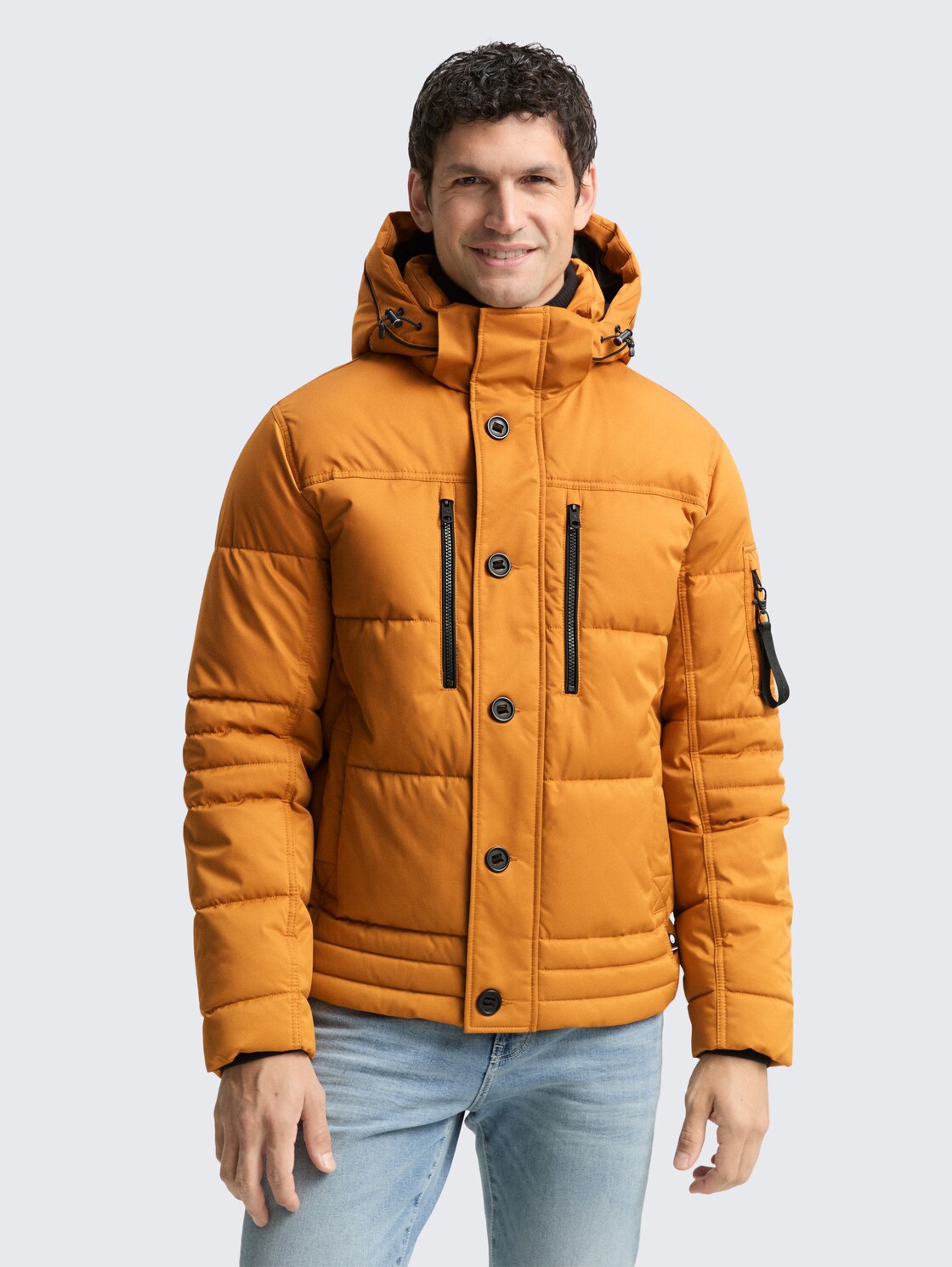 TOM TAILOR Herren Puffer-Jacke mit abnehmbarer Kapuze, braun, Uni, Gr. L, polyester