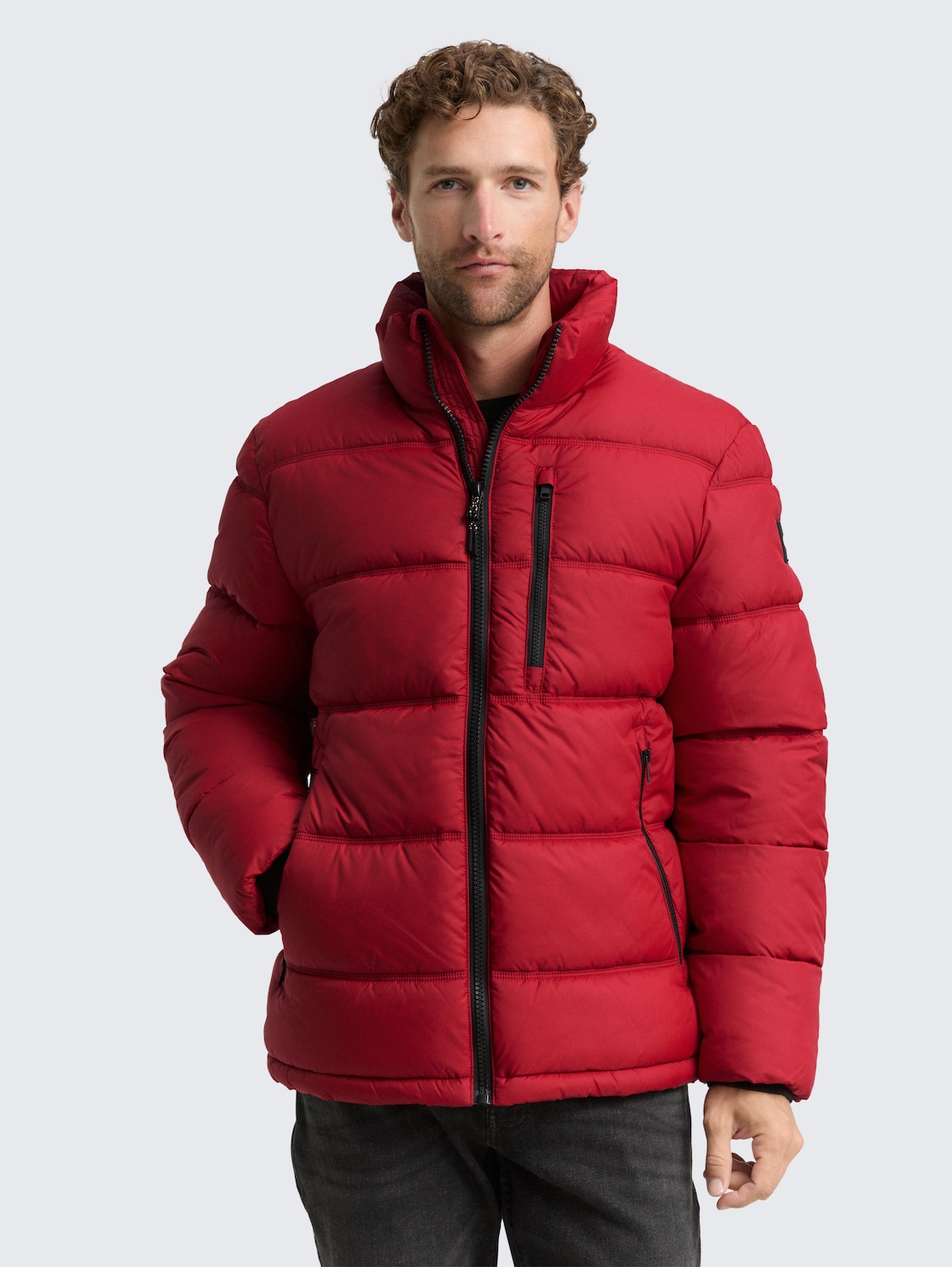 TOM TAILOR Herren Puffer-Jacke aus wasserabweisendem Material, rot, Uni, Gr. XXL, polyester