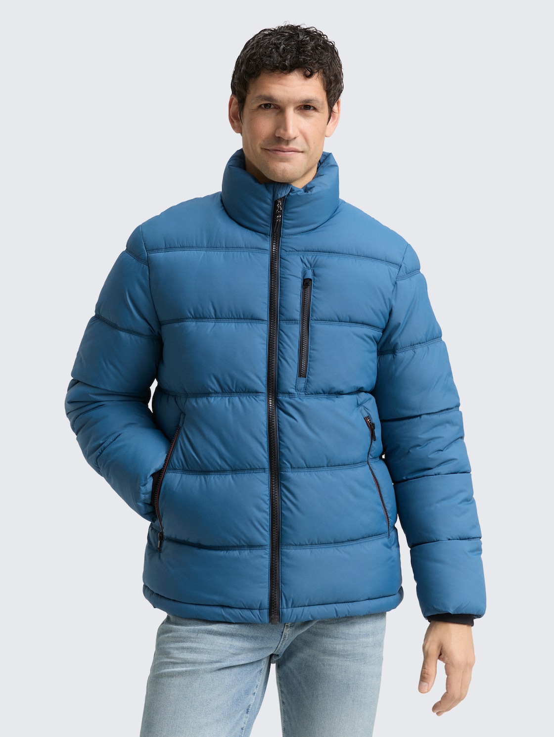 TOM TAILOR Herren Puffer-Jacke aus wasserabweisendem Material, blau, Uni, Gr. XXL, polyester