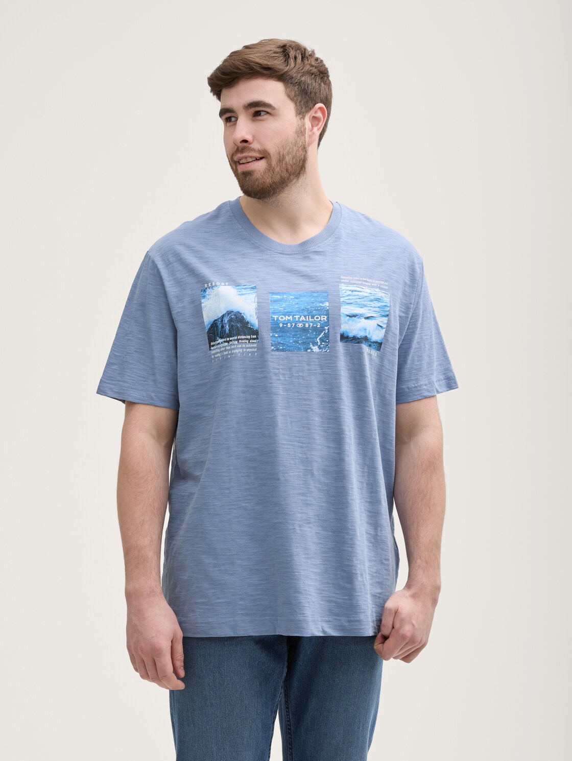 TOM TAILOR Herren Plus Size - T-Shirt mit Foto-Print, blau, Uni, Gr. 2XL, baumwolle