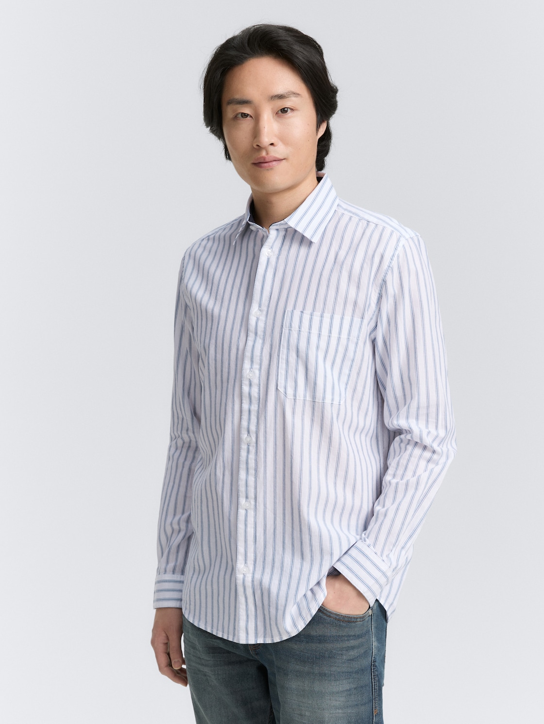 TOM TAILOR Herren Regular Fit Hemd mit Streifenmuster, weiß, Gestreift, Gr. XL, baumwolle