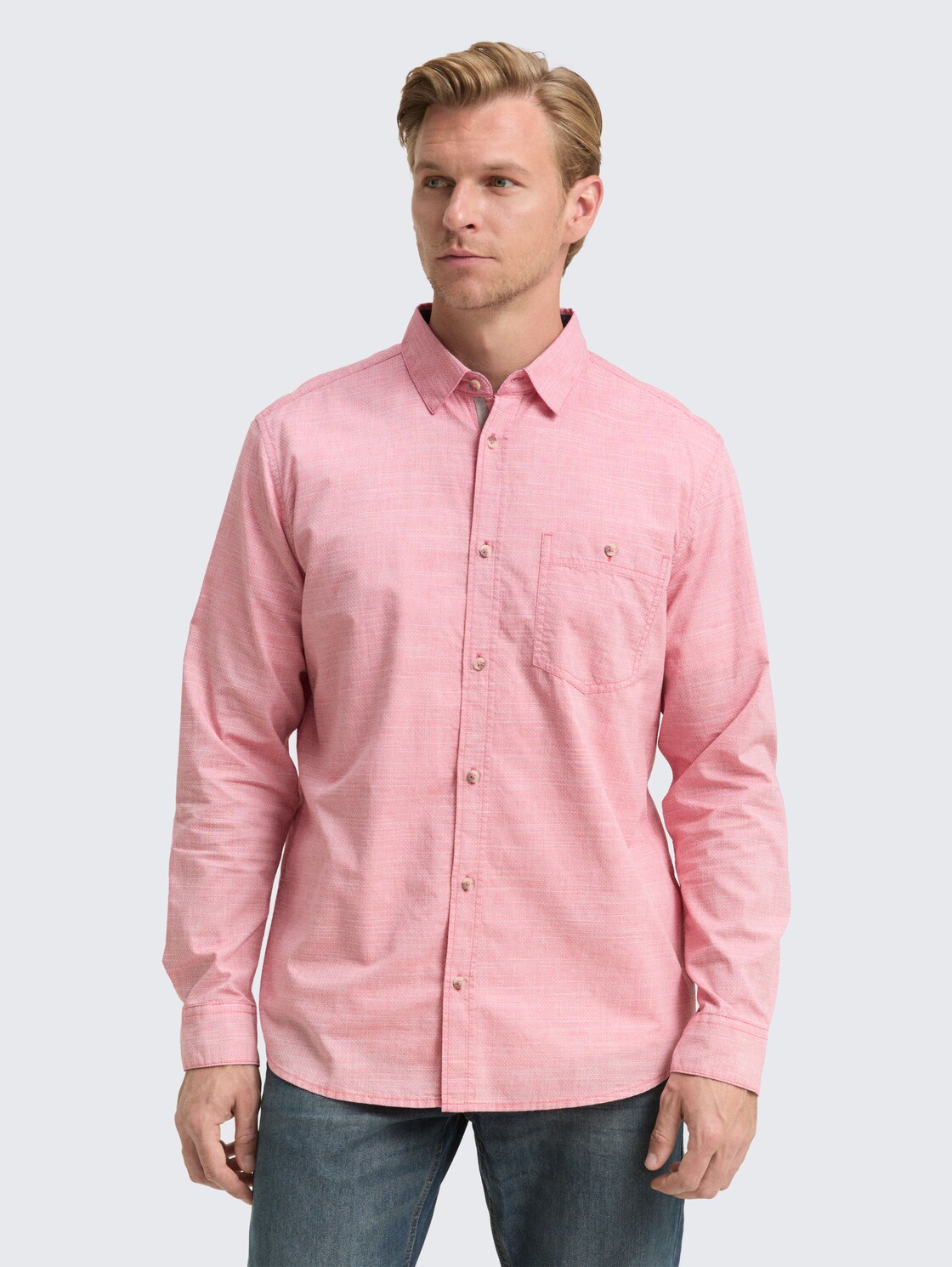 TOM TAILOR Herren Regular Fit Hemd mit Brusttasche, rot, Meliert, Gr. XL, baumwolle