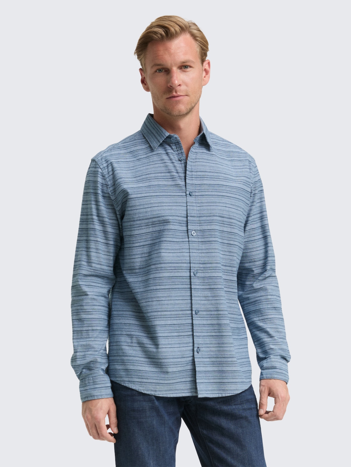 TOM TAILOR Herren Regular Fit Hemd mit Streifenmuster, blau, Meliert, Gr. XXL, baumwolle