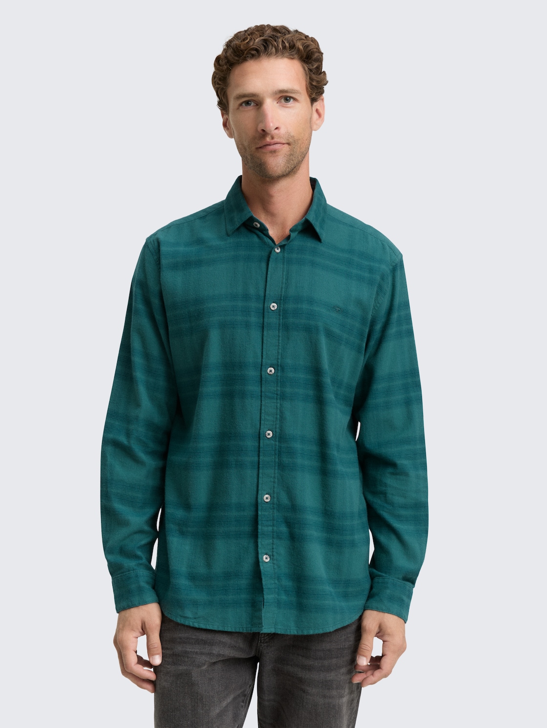 TOM TAILOR Herren Regular Fit Hemd mit Logo-Stickerei, grün, Kariert, Gr. XL, baumwolle