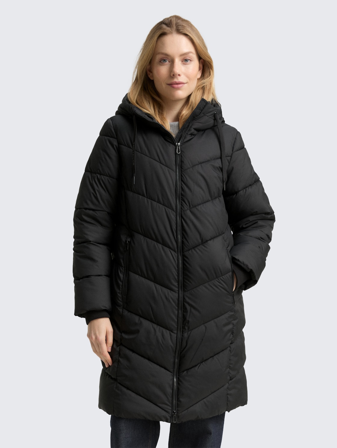 TOM TAILOR Damen Puffer-Mantel mit Kapuze, schwarz, Uni, Gr. XXL, polyester