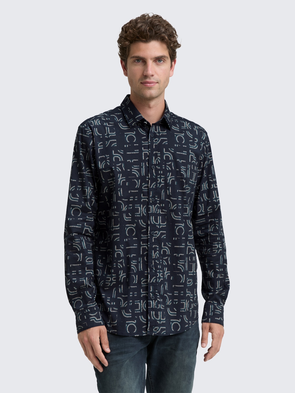 TOM TAILOR Herren Slim Fit Hemd mit Stretch, blau, Gemustert, Gr. XXL, baumwolle