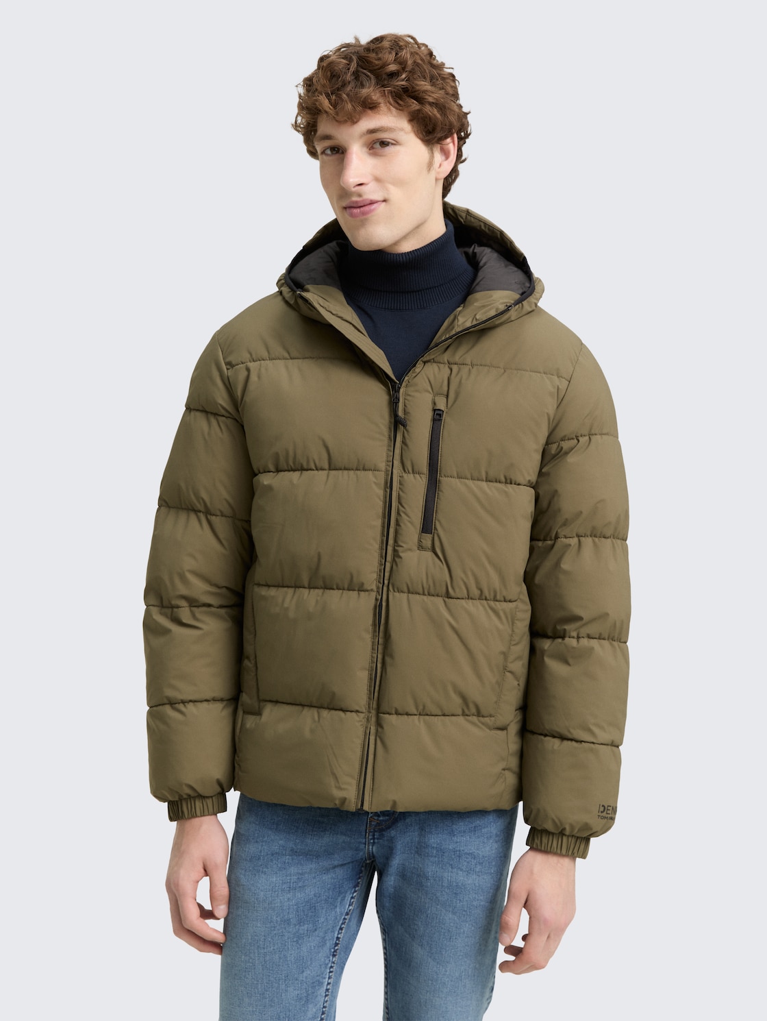 TOM TAILOR DENIM Herren Lightweight Puffer-Jacke mit Kapuze, grün, Uni, Gr. XXL,