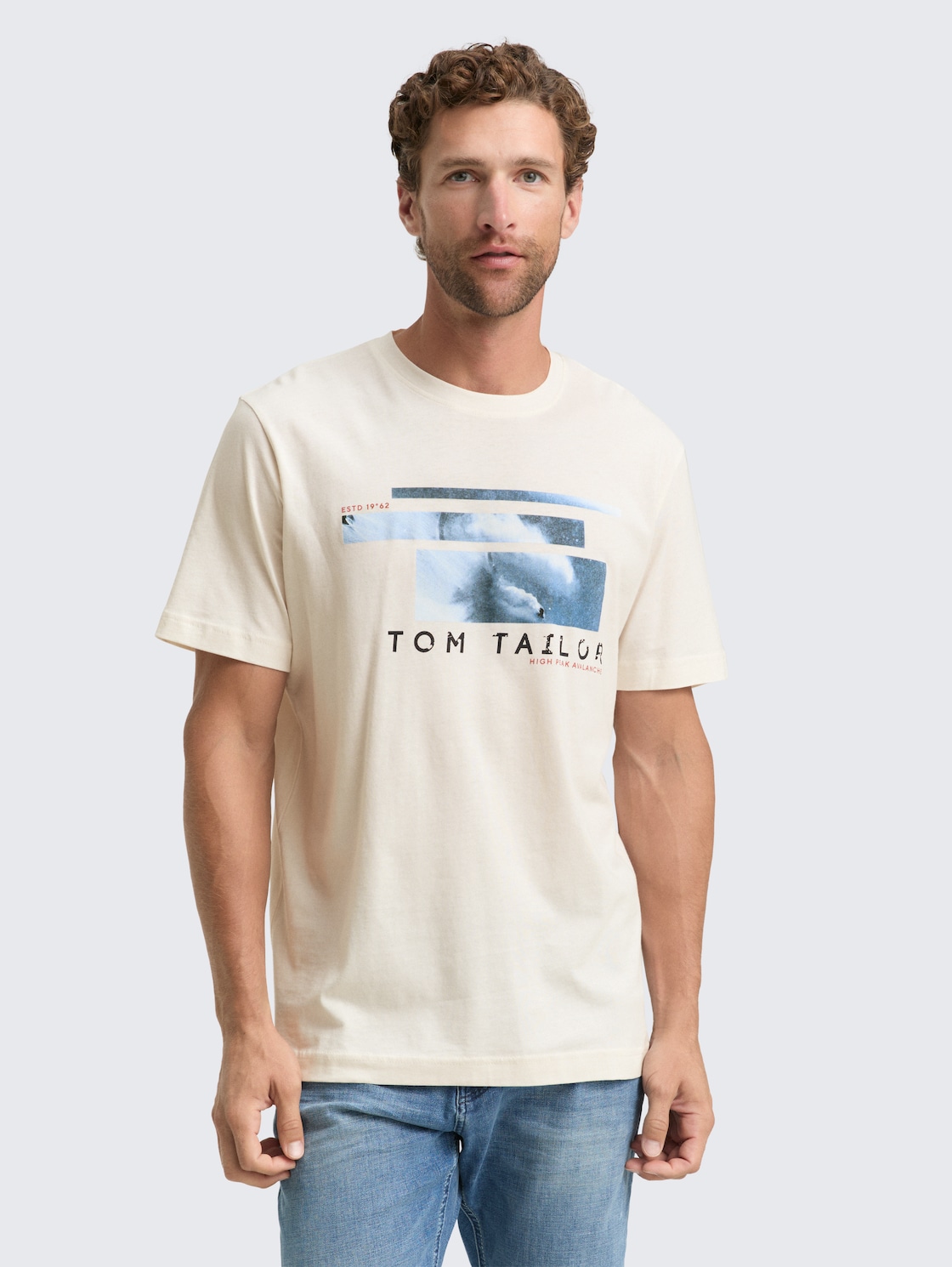 TOM TAILOR Herren T-Shirt mit Foto-Print, braun, Uni, Gr. M, baumwolle