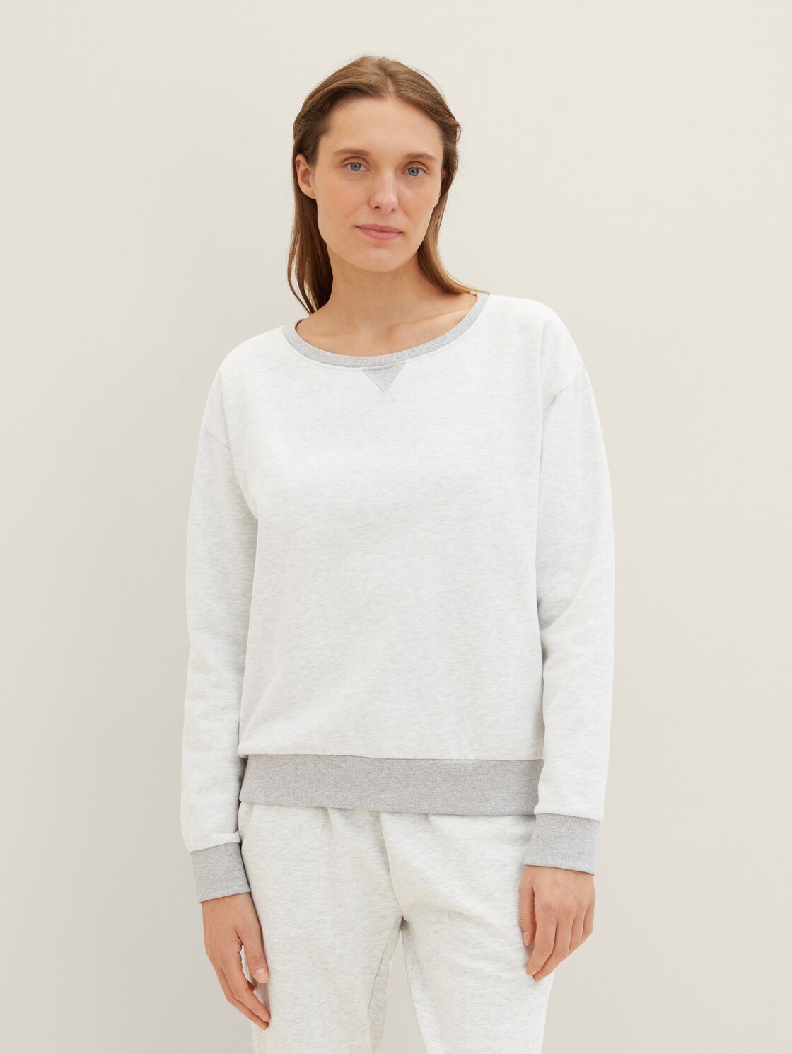TOM TAILOR Damen Loungewear Sweatshirt in Melange Optik, weiß, Meliert, Gr. XL/42, baumwolle