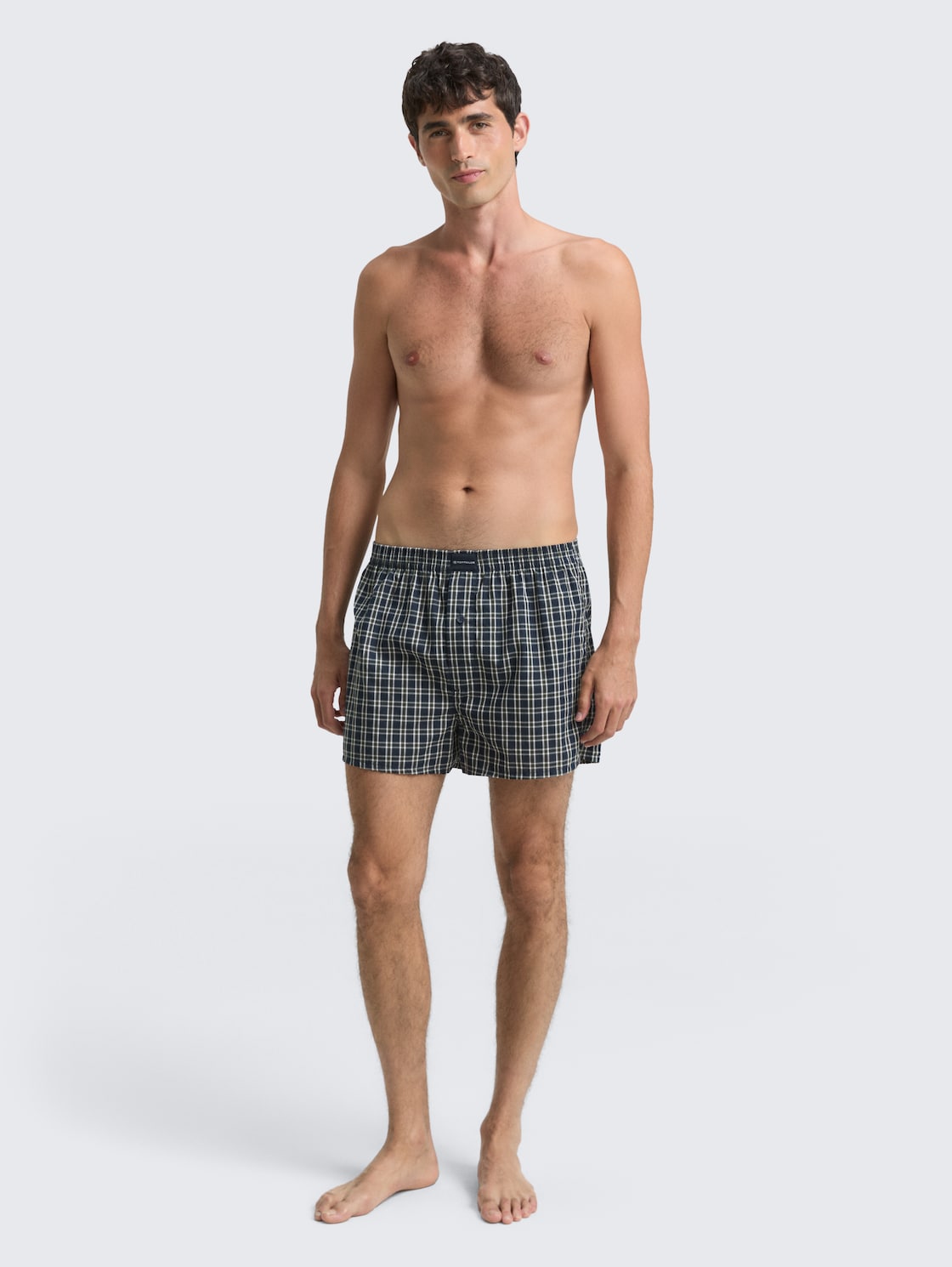 TOM TAILOR Herren Mittellange Boxershorts mit Karomuster im 2er-Pack, grün, Kariert, Gr. S, baumwolle