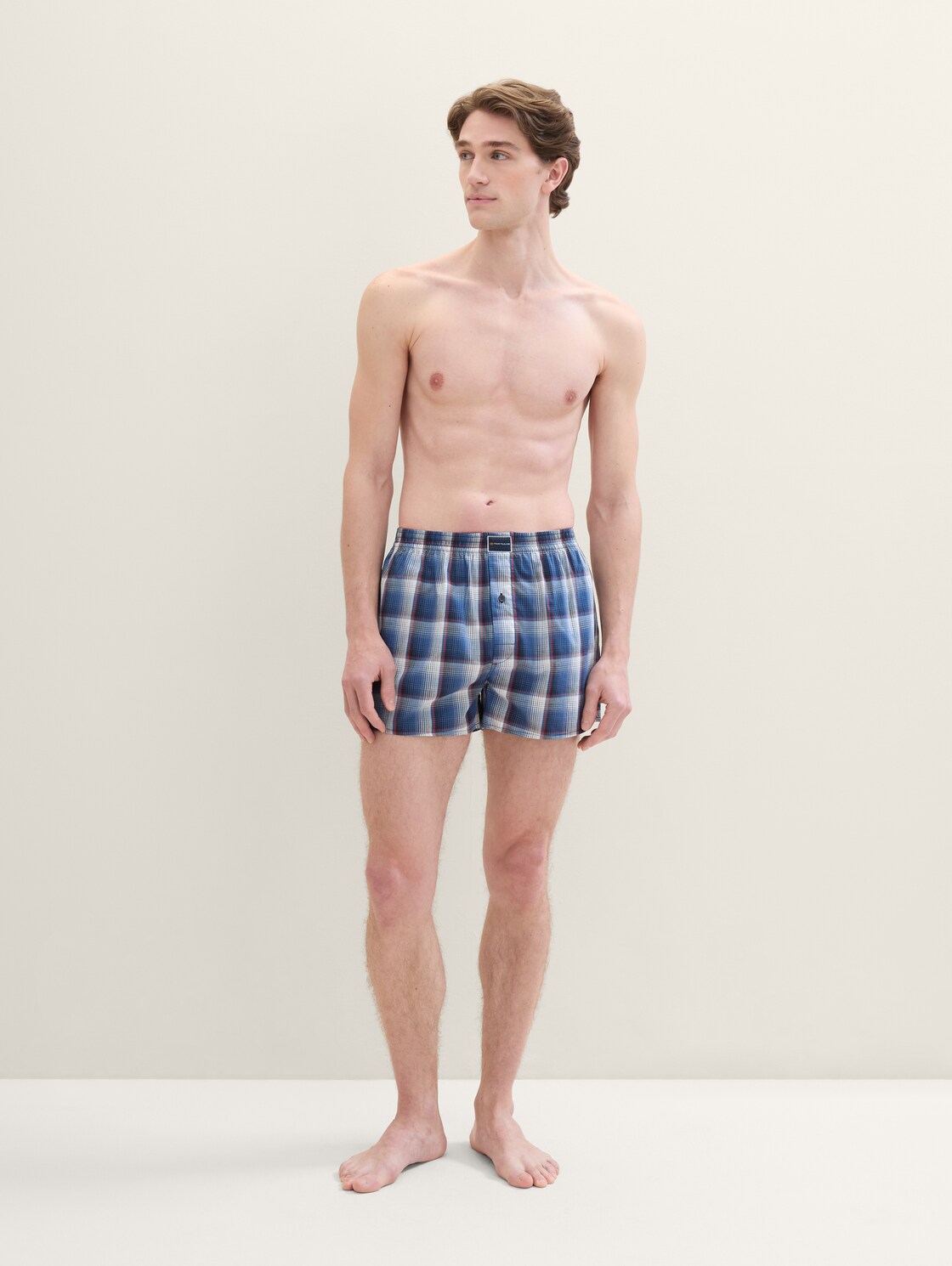 TOM TAILOR Herren Mittellange Boxershorts aus Baumwolle im 2er-Pack, blau, Kariert, Gr. 4, baumwolle