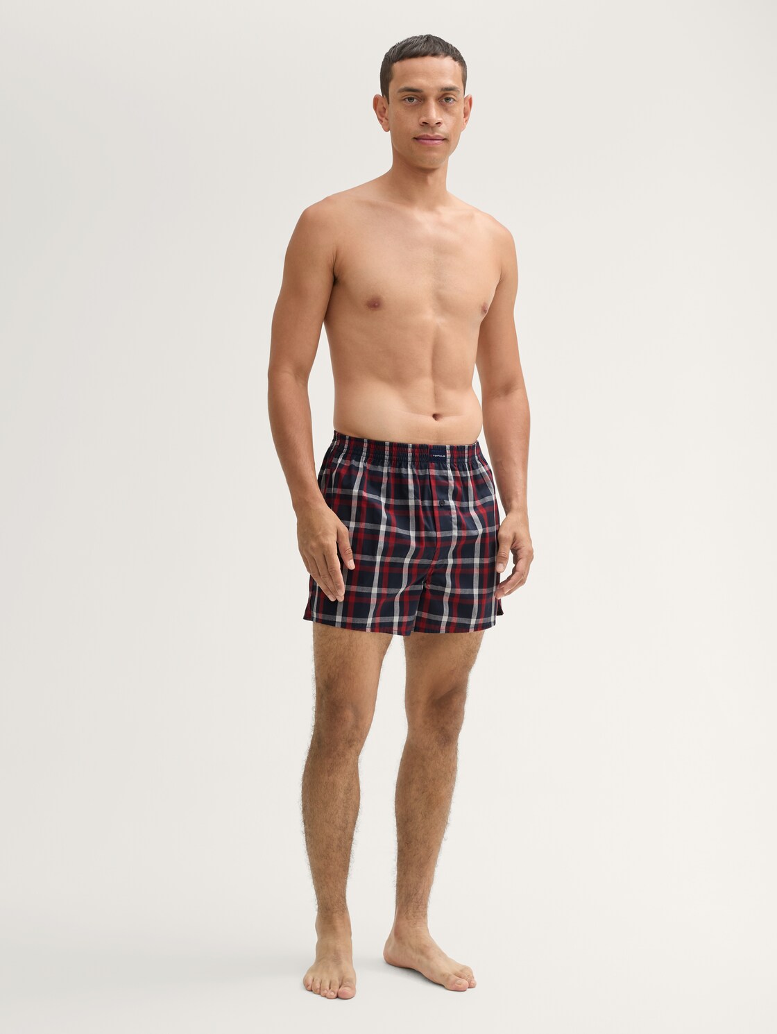 TOM TAILOR Herren Mittellange Boxershorts aus Baumwolle im 2er-Pack, rot, Kariert, Gr. 4, baumwolle