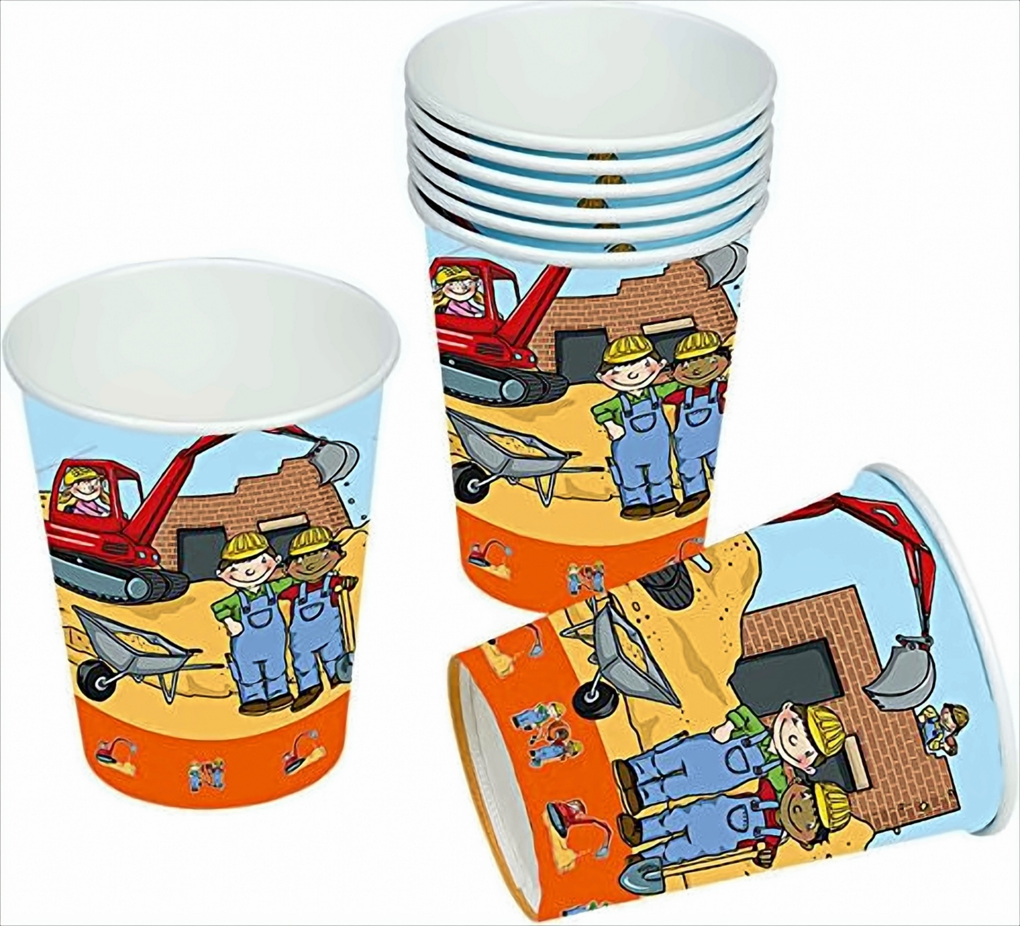 8 Becher * BAUSTELLE * für Mottoparty und Kindergeburtstag