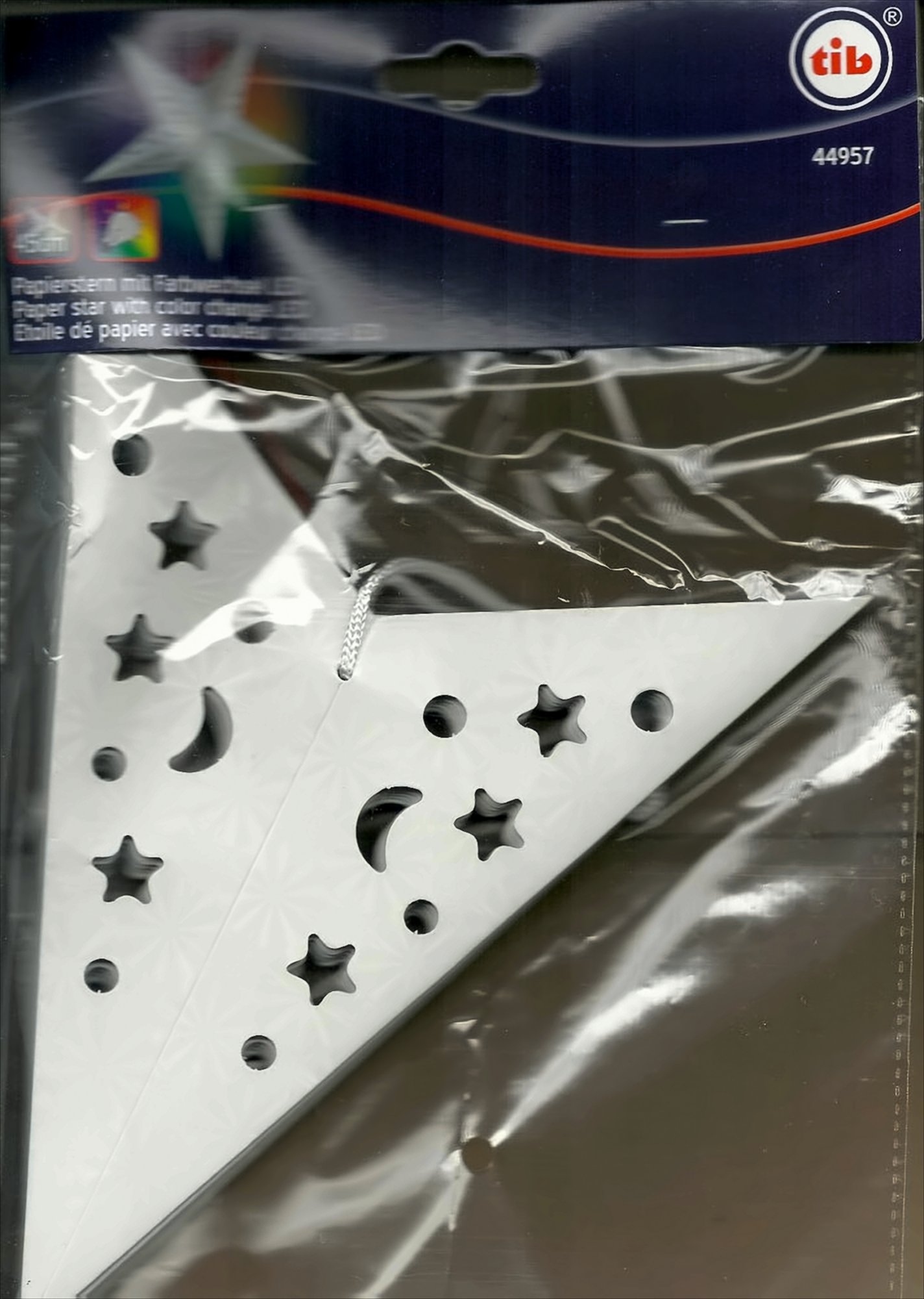 Papierstern mit wechseldem LED Licht, 1 Stück, weiß
