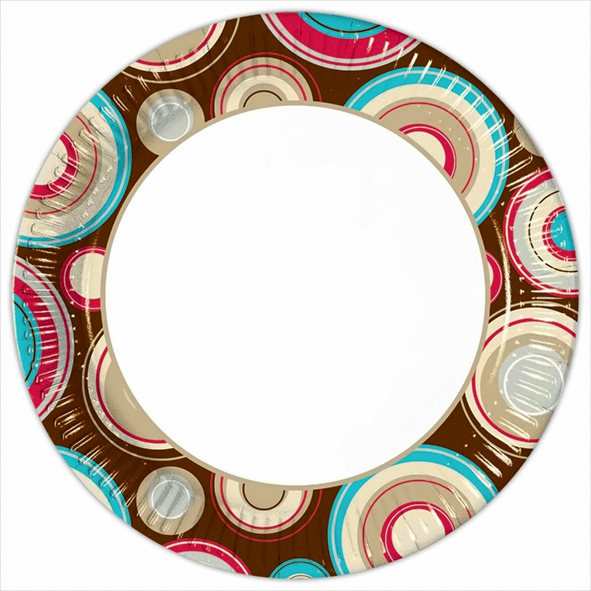 10 x Mehrfarbige Kreise Retro Pappteller - Groß 23cm