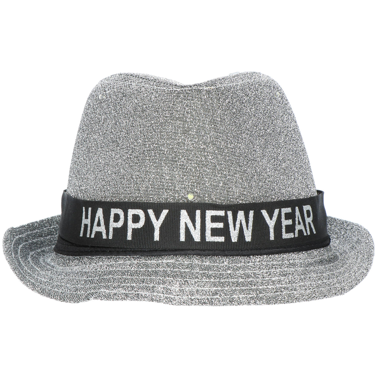 Trilbyhut 'Happy New Year' Silber mit LED und abnehmbaren Band