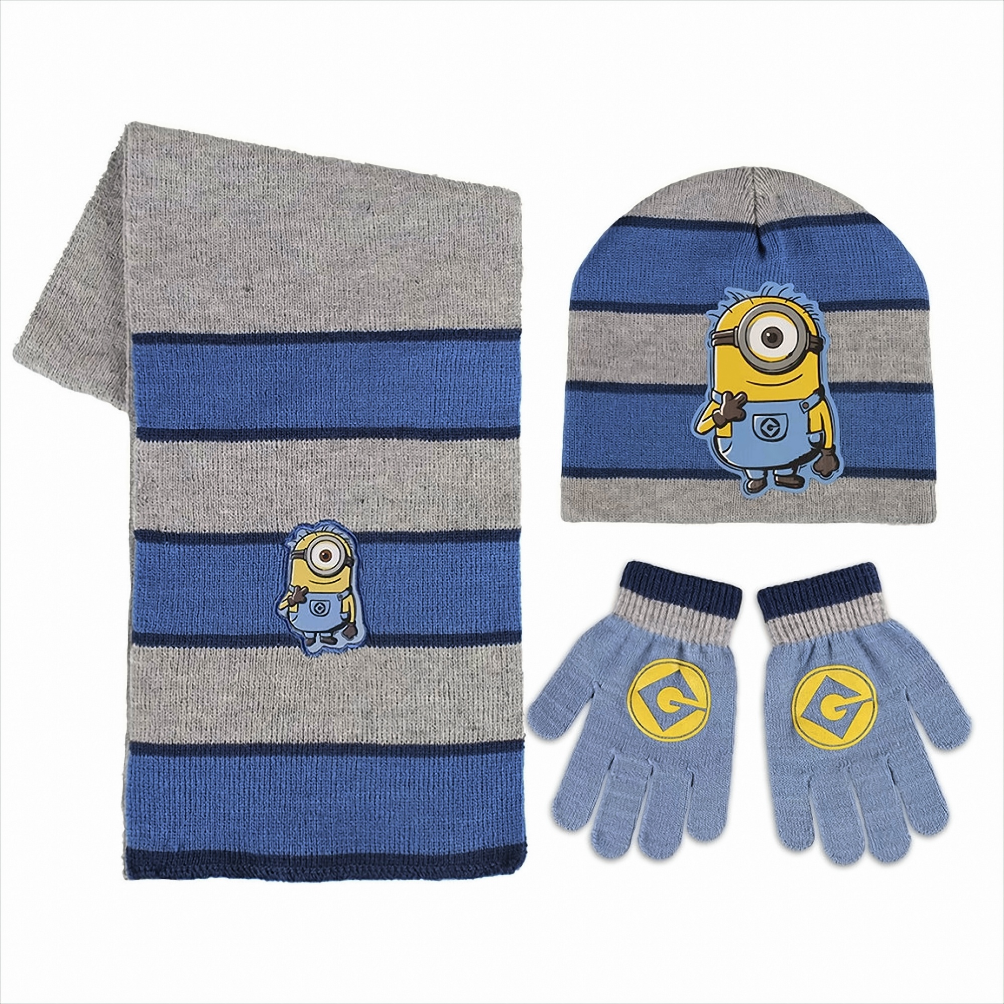 Minions Winter Set - Mütze, Handschuhe, Schal grau/blau