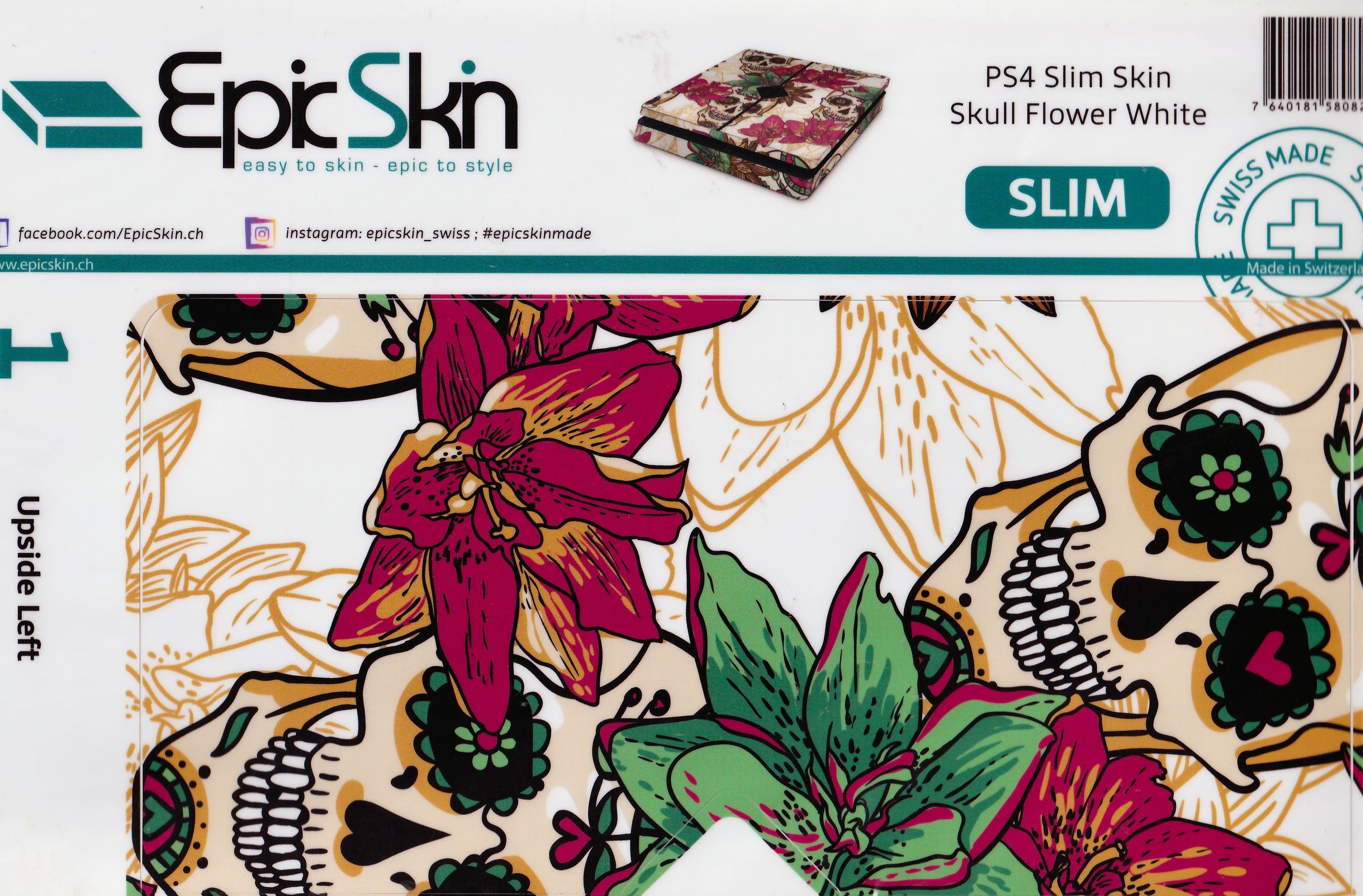 PS4 Slim Skin - Design Aufkleber Skull Flower White