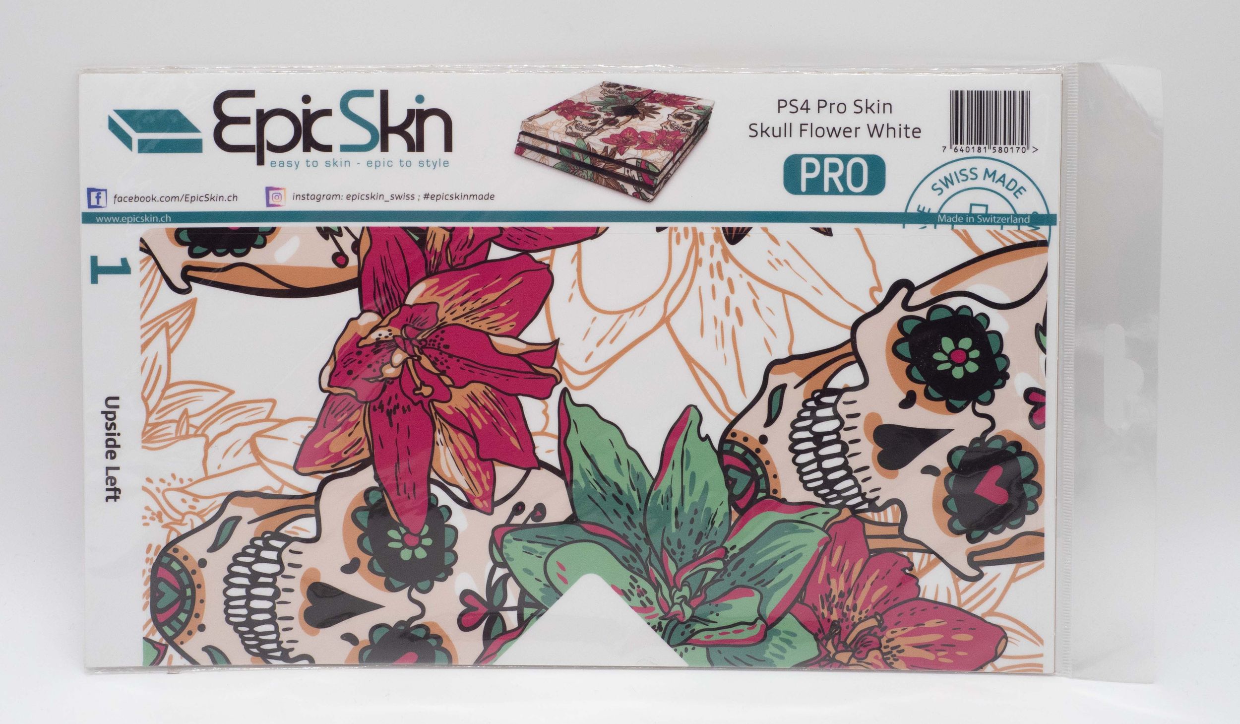 PS4 Pro Skin - Design Aufkleber Skull Flower White
